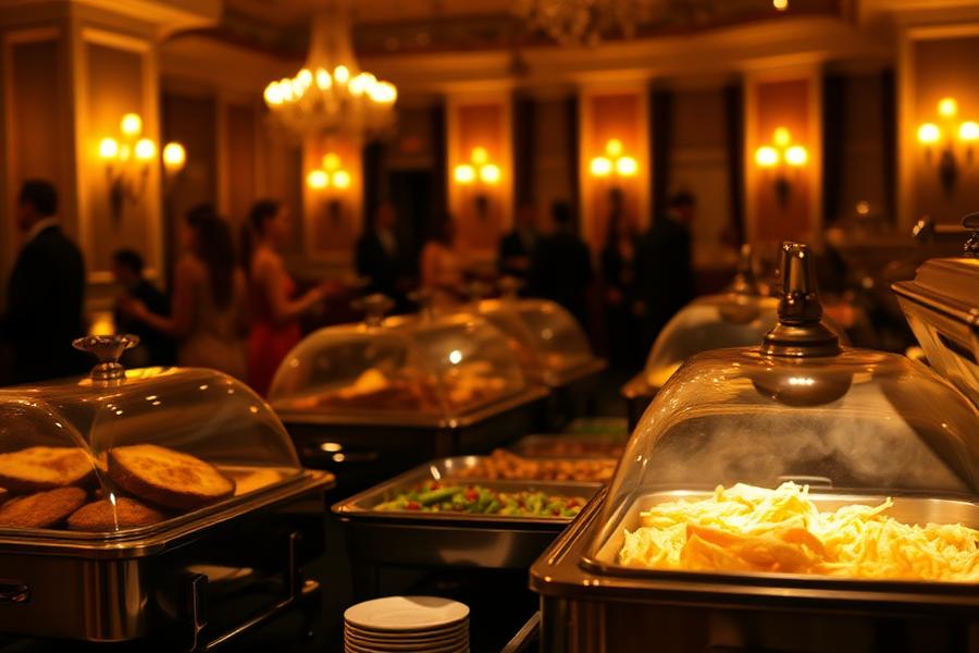 Buffet quente servido em rechauds